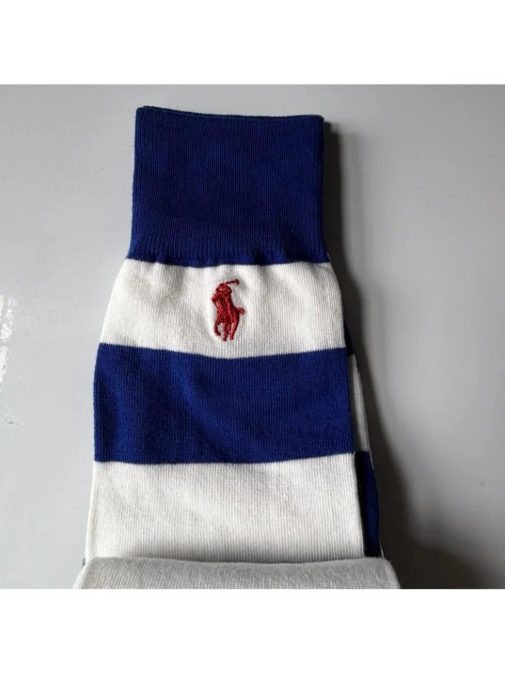 Polo Ralph Lauren Men's Sock 2 Pairs Bear and White with Blue Stripe Size 13-16